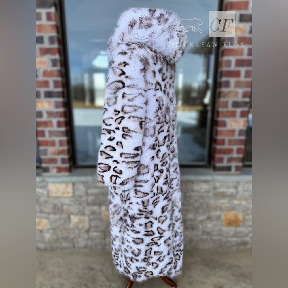 48 Unisex Floor Length Snow Leopard Dyed Fox Fur Coat Real FOX Fur - Picture 7 of 14
